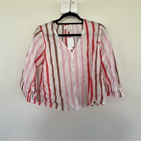 Velvet by Graham & Spencer Anthropologie Whitley Ombre Striped Blouse XS JB - Picture 4 of 6